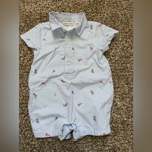 Janie and Jack Baby Boy Light Blue Pin Striped Romper - 0-3 months